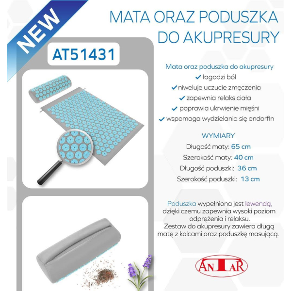 Mata i poduszka akupresurowa z lawendą ANTAR